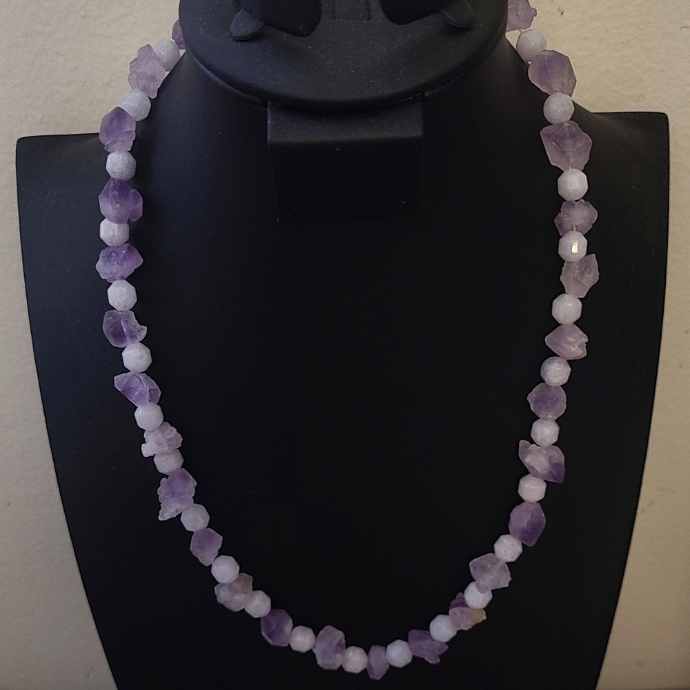 Lavender Amethyst Stone Handmade Necklace Light Amethyst 21 Inches